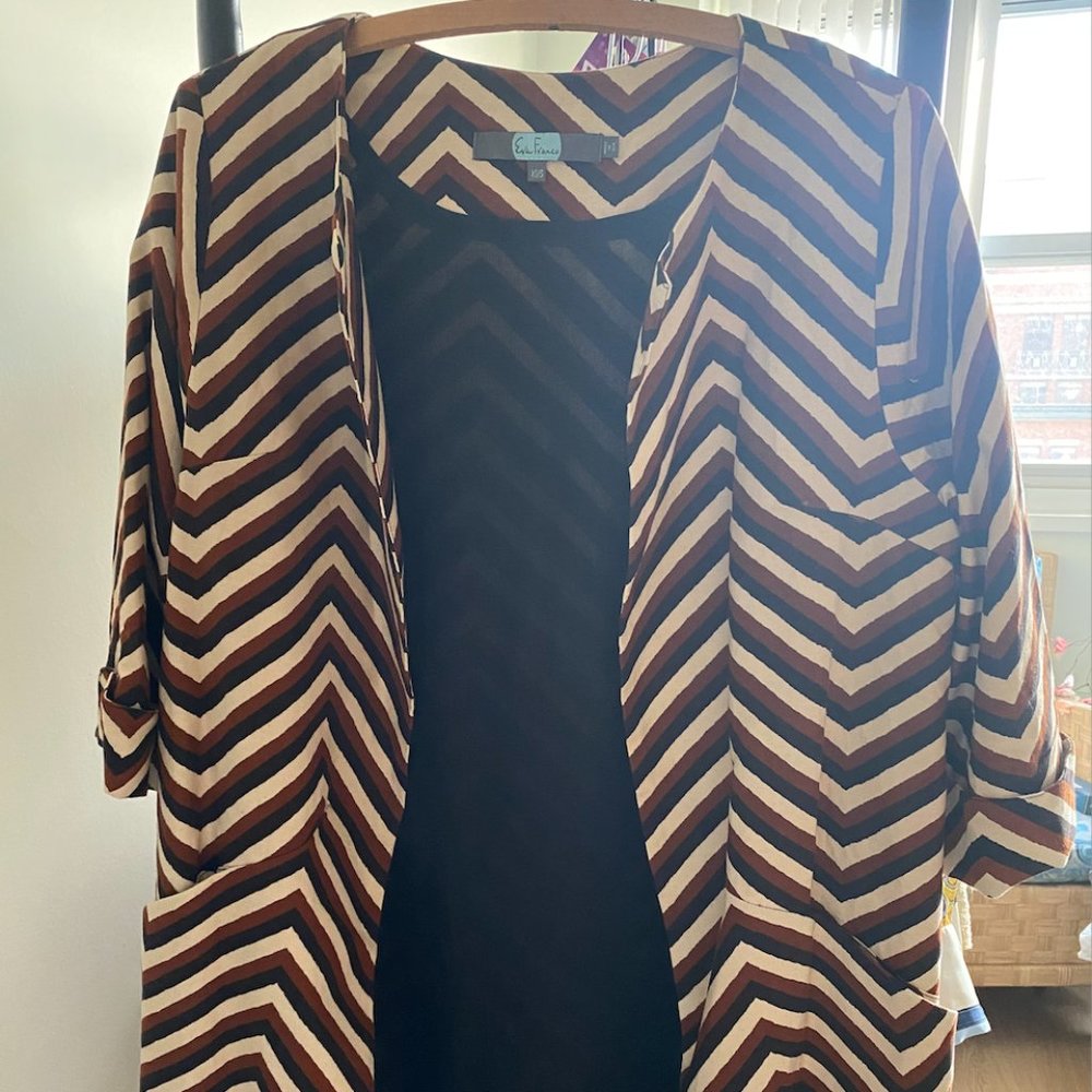 Eva Franco Striped Chevron Mocha Motif Coat